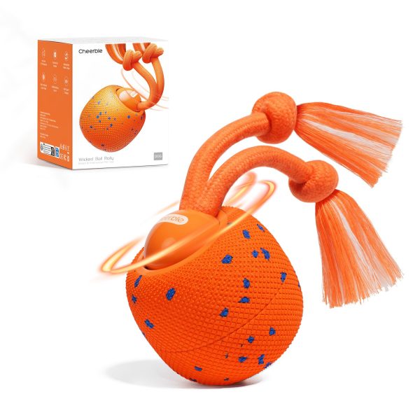 Cheerble Interactive Dog Toy, Wicked Ball Rolly, Automatic Move, E-TPU Material, Rope and Barking Sounds, for Medium to Large Dogs