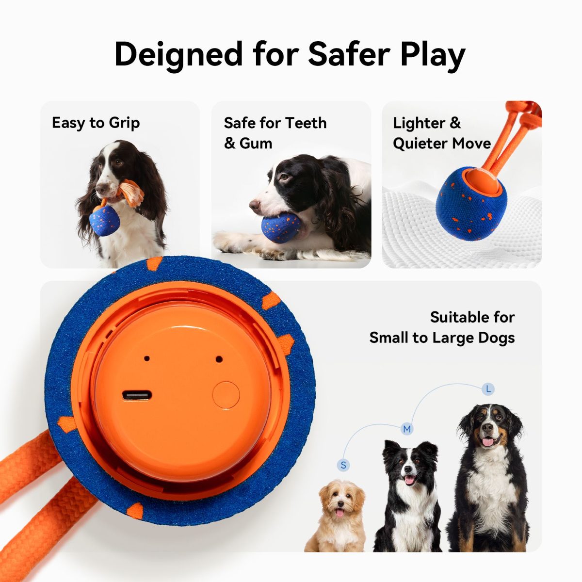 Cheerble Interactive Dog Toy, Wicked Ball Rolly, Automatic Move, E-TPU Material, Rope and Barking Sounds, for Medium to Large Dogs - Image 10