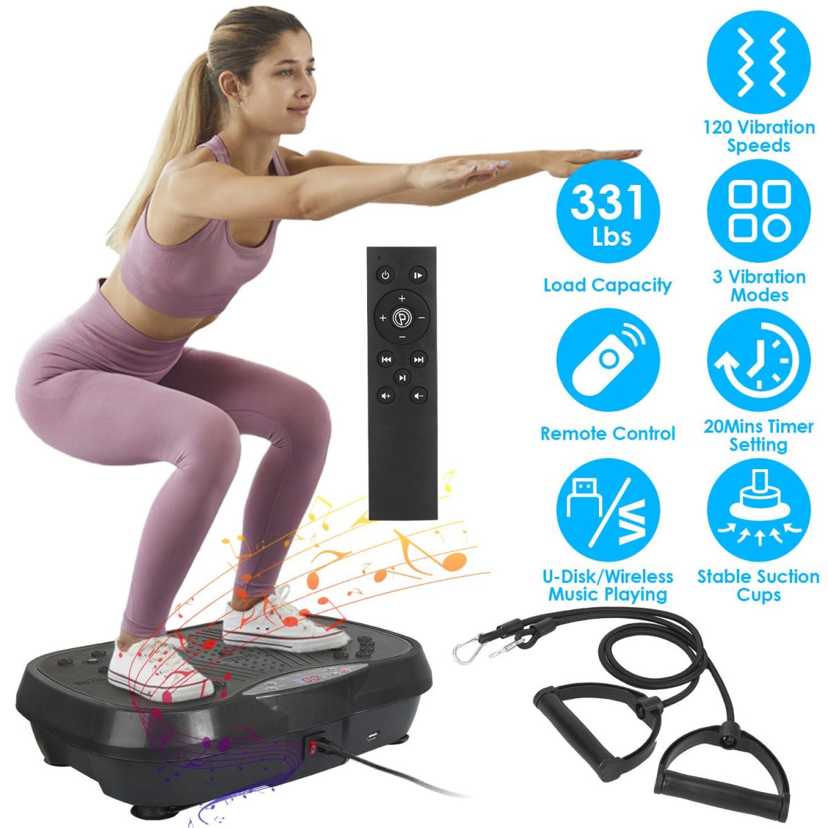 Vibration Exercise Machine With Resistant Bands Remote Control Whole Body Vibration Platform Workout Equipment Home Fitness Training Equipment For Weight Loss Fat Burner - Image 32