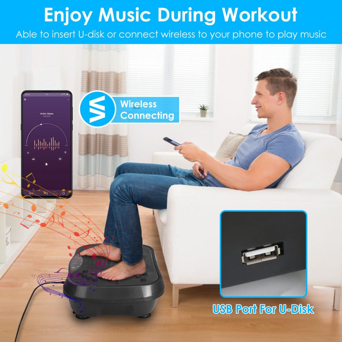 Vibration Exercise Machine With Resistant Bands Remote Control Whole Body Vibration Platform Workout Equipment Home Fitness Training Equipment For Weight Loss Fat Burner - Image 41
