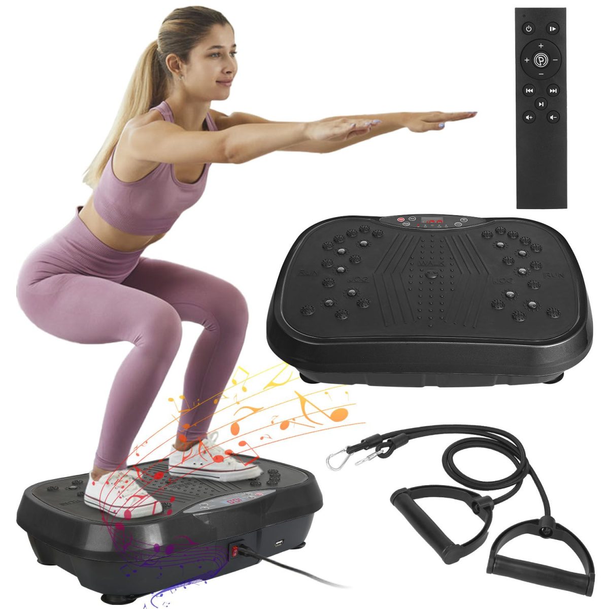 Vibration Exercise Machine With Resistant Bands Remote Control Whole Body Vibration Platform Workout Equipment Home Fitness Training Equipment For Weight Loss Fat Burner - Image 31