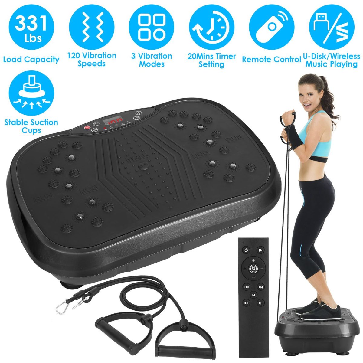 Vibration Exercise Machine With Resistant Bands Remote Control Whole Body Vibration Platform Workout Equipment Home Fitness Training Equipment For Weight Loss Fat Burner - Image 44