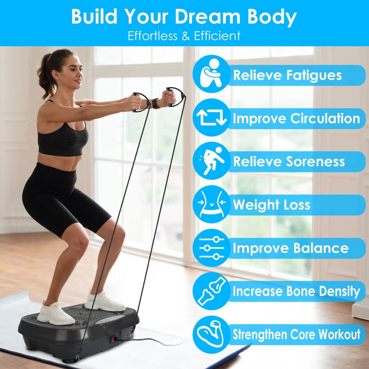 Vibration Exercise Machine With Resistant Bands Remote Control Whole Body Vibration Platform Workout Equipment Home Fitness Training Equipment For Weight Loss Fat Burner - Image 34