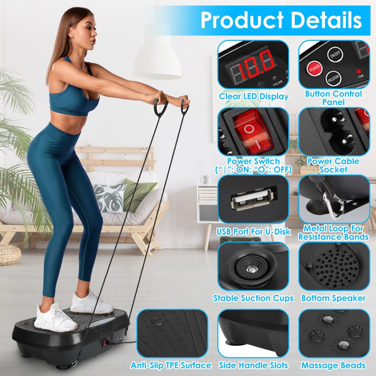 Vibration Exercise Machine With Resistant Bands Remote Control Whole Body Vibration Platform Workout Equipment Home Fitness Training Equipment For Weight Loss Fat Burner - Image 38