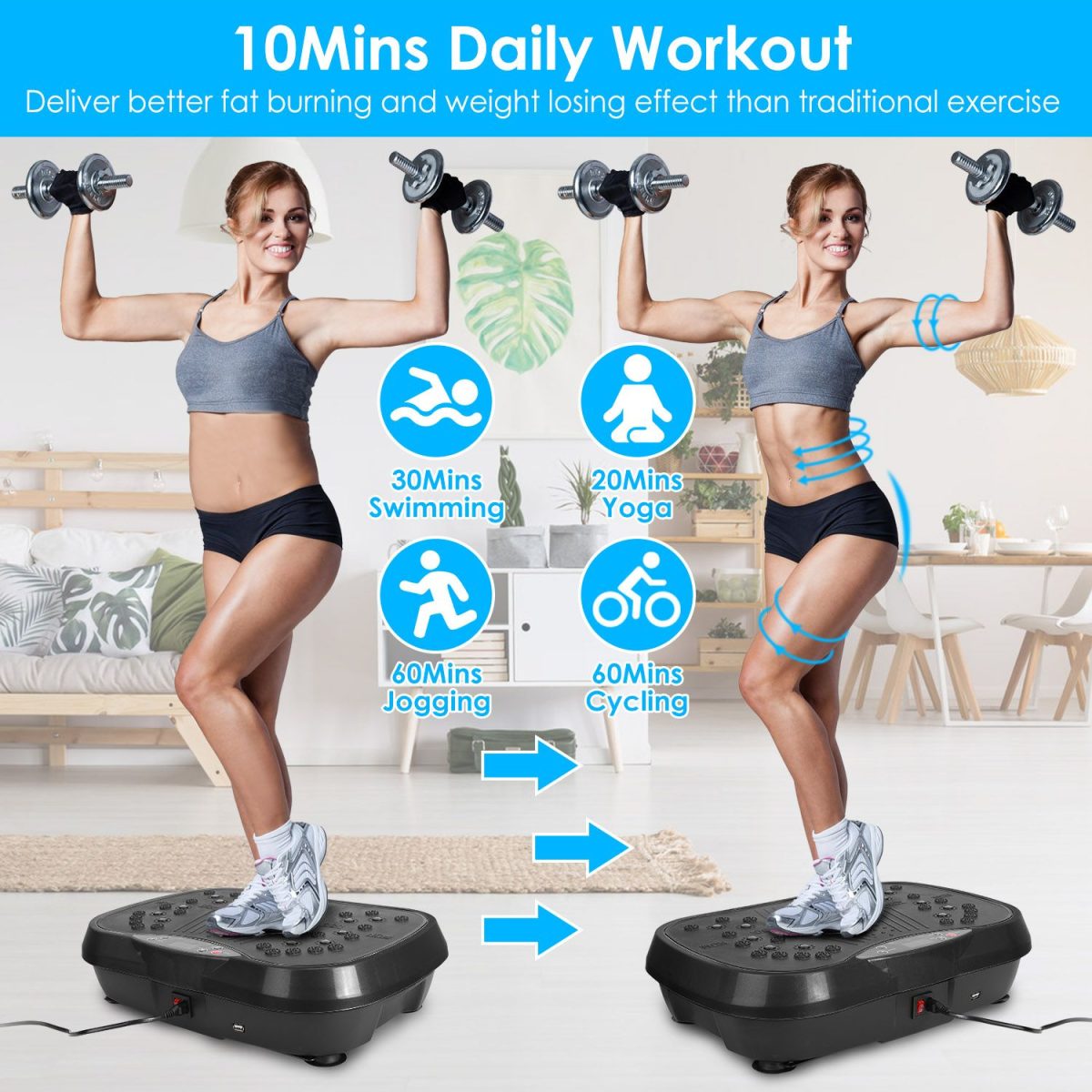 Vibration Exercise Machine With Resistant Bands Remote Control Whole Body Vibration Platform Workout Equipment Home Fitness Training Equipment For Weight Loss Fat Burner - Image 39