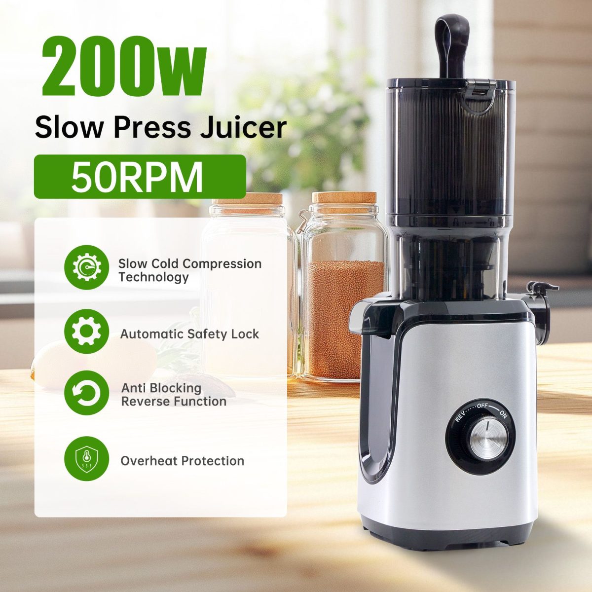 Cold juicer, chewable juicer, wide feeding trough for easy cleaning, suitable for whole vegetables and fruits - Image 2