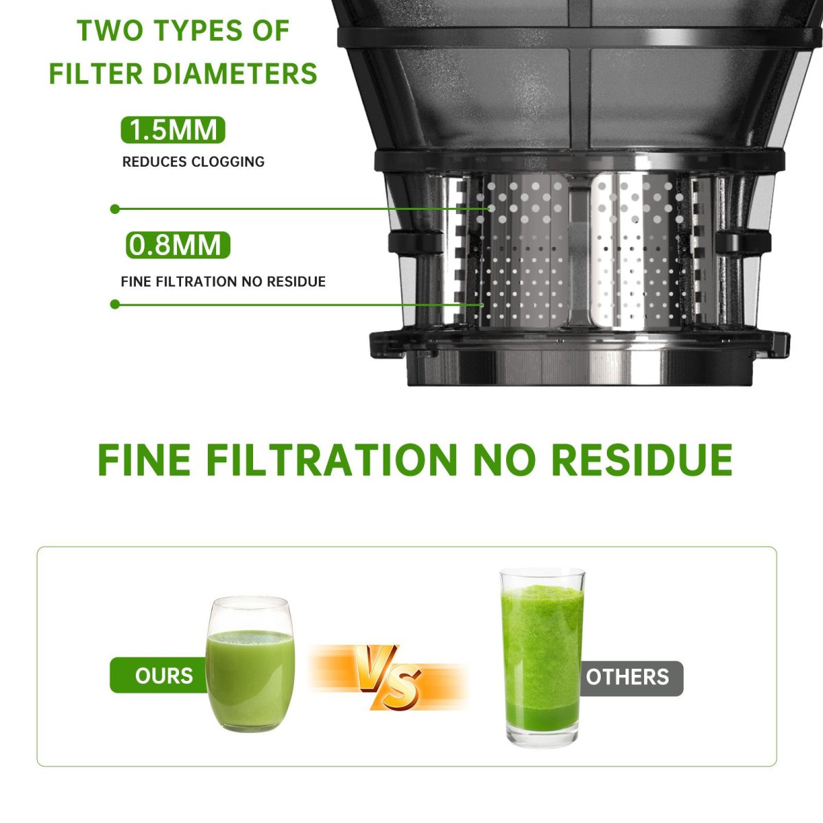 Cold juicer, chewable juicer, wide feeding trough for easy cleaning, suitable for whole vegetables and fruits - Image 4