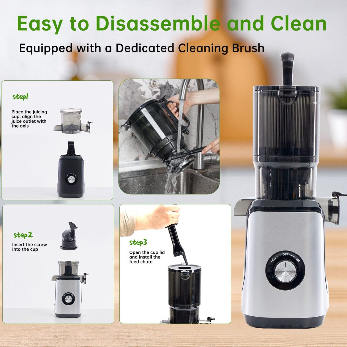 Cold juicer, chewable juicer, wide feeding trough for easy cleaning, suitable for whole vegetables and fruits - Image 5