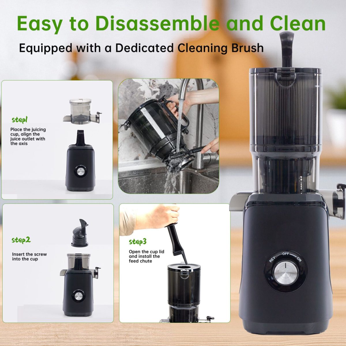Cold juicer, chewable juicer, wide feeding trough for easy cleaning, suitable for whole vegetables and fruits - Image 11