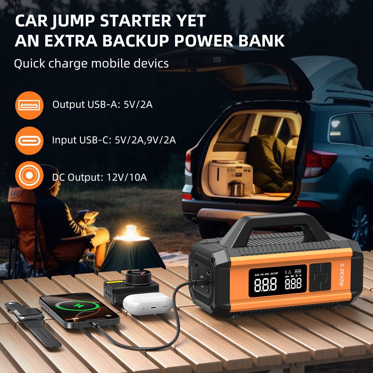 2 in 1 Car Jump Starter with Air Compressor Air Inflator Battery Charge Jumper Booster Power Bank Jumper Box Blue Red Emergency Alarm Flashlight - Image 12