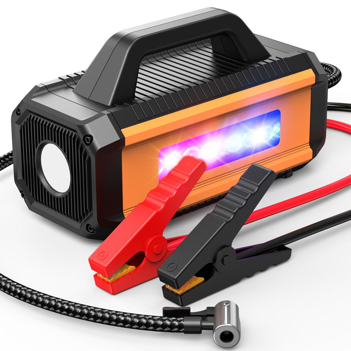 2 in 1 Car Jump Starter with Air Compressor Air Inflator Battery Charge Jumper Booster Power Bank Jumper Box Blue Red Emergency Alarm Flashlight - Image 3