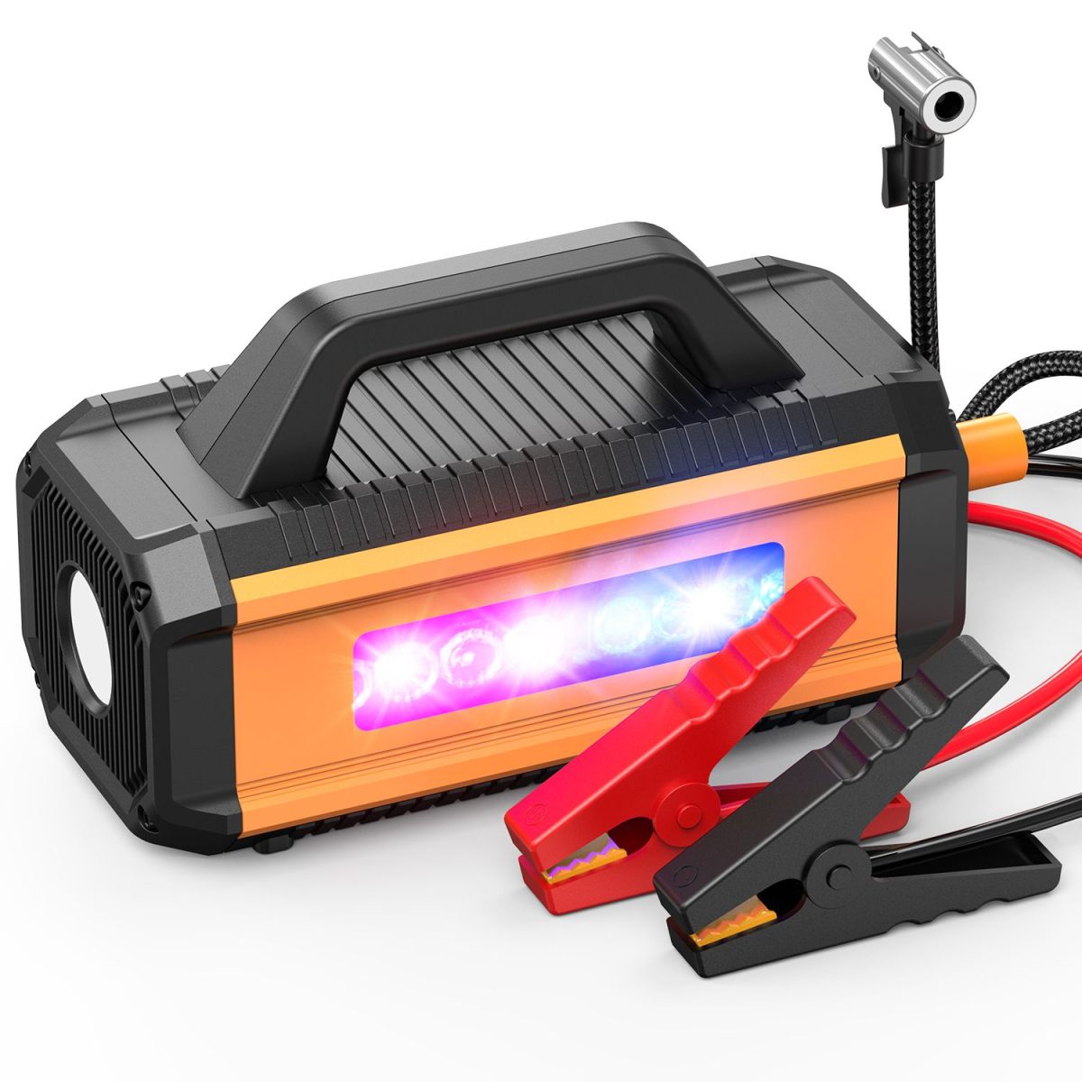 2 in 1 Car Jump Starter with Air Compressor Air Inflator Battery Charge Jumper Booster Power Bank Jumper Box Blue Red Emergency Alarm Flashlight - Image 4
