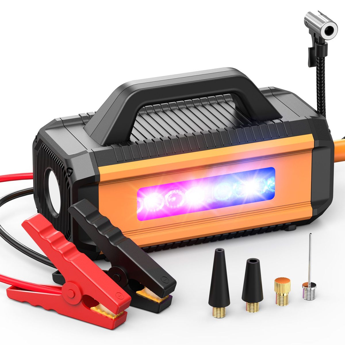 2 in 1 Car Jump Starter with Air Compressor Air Inflator Battery Charge Jumper Booster Power Bank Jumper Box Blue Red Emergency Alarm Flashlight - Image 5