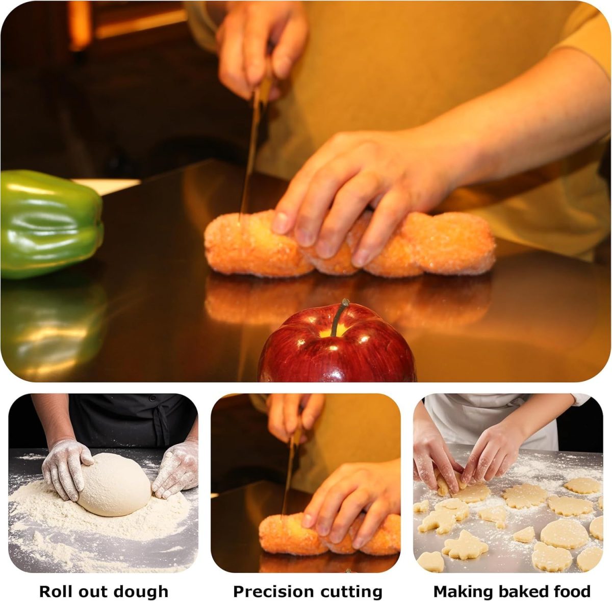 Stainless Steel Cutting Board with Lip for Kitchen Chopping Boards for Countertop Large Metal Cutting Board over Sink Suitable for Meat Fruits Vegetables Bread Noodle and Pizza Bamboo Knives - Image 30
