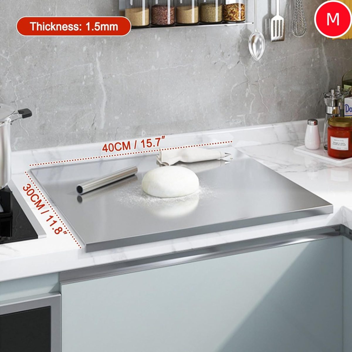 Stainless Steel Cutting Board with Lip for Kitchen Chopping Boards for Countertop Large Metal Cutting Board over Sink Suitable for Meat Fruits Vegetables Bread Noodle and Pizza Bamboo Knives - Image 14