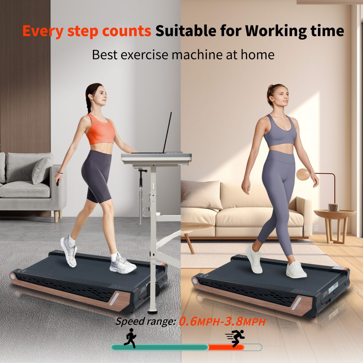 8° Incline Walking Pad Treadmill - Portable Compact Treadmills Under Desk Treadmill, Incline Treadmills for Home Office, Upright Stand, 2.55HP Portable Treadmill with 220 lbs Capacity, LED Display. - Image 3