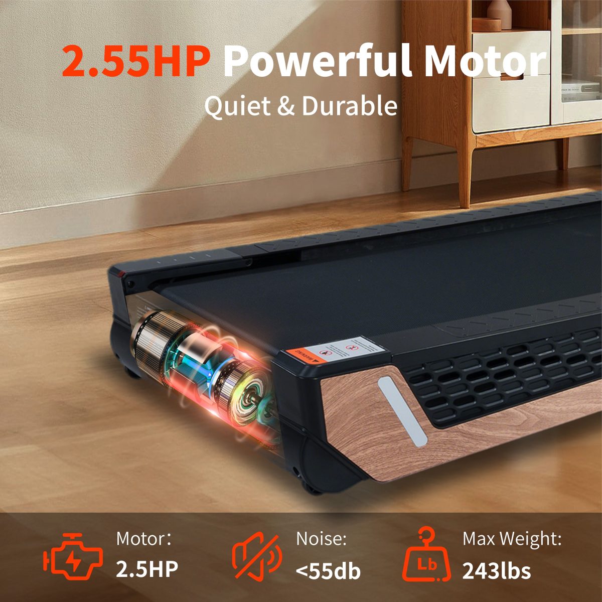 8° Incline Walking Pad Treadmill - Portable Compact Treadmills Under Desk Treadmill, Incline Treadmills for Home Office, Upright Stand, 2.55HP Portable Treadmill with 220 lbs Capacity, LED Display. - Image 4