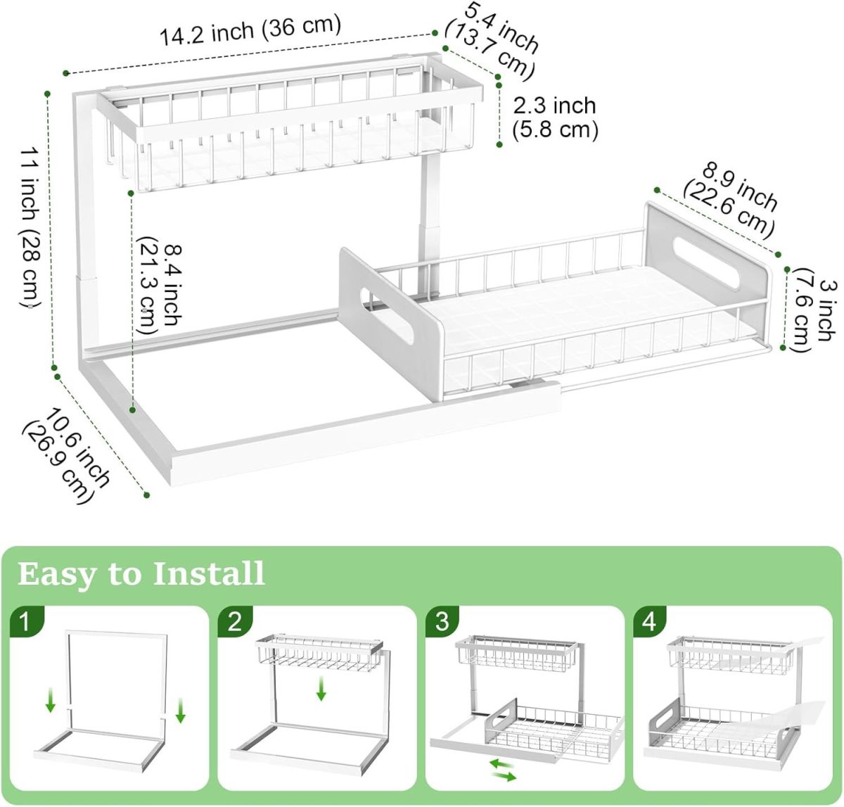 Under Sink Organizer, Pull Out Cabinet Storage 2 Tier Slide Out Sink Shelf, Kitchen Organizers and Storage, Black, 1 Pack - Image 3