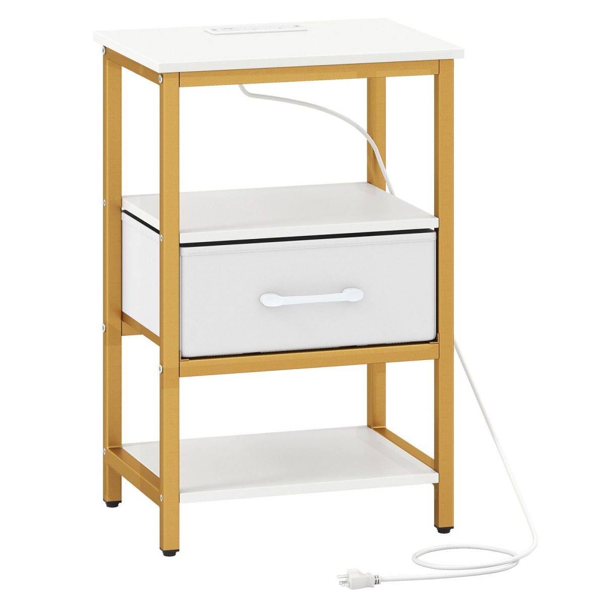 Nightstand with Charging Station and Adjustable Fabric Drawer for Bedroom and Living Room - Image 4