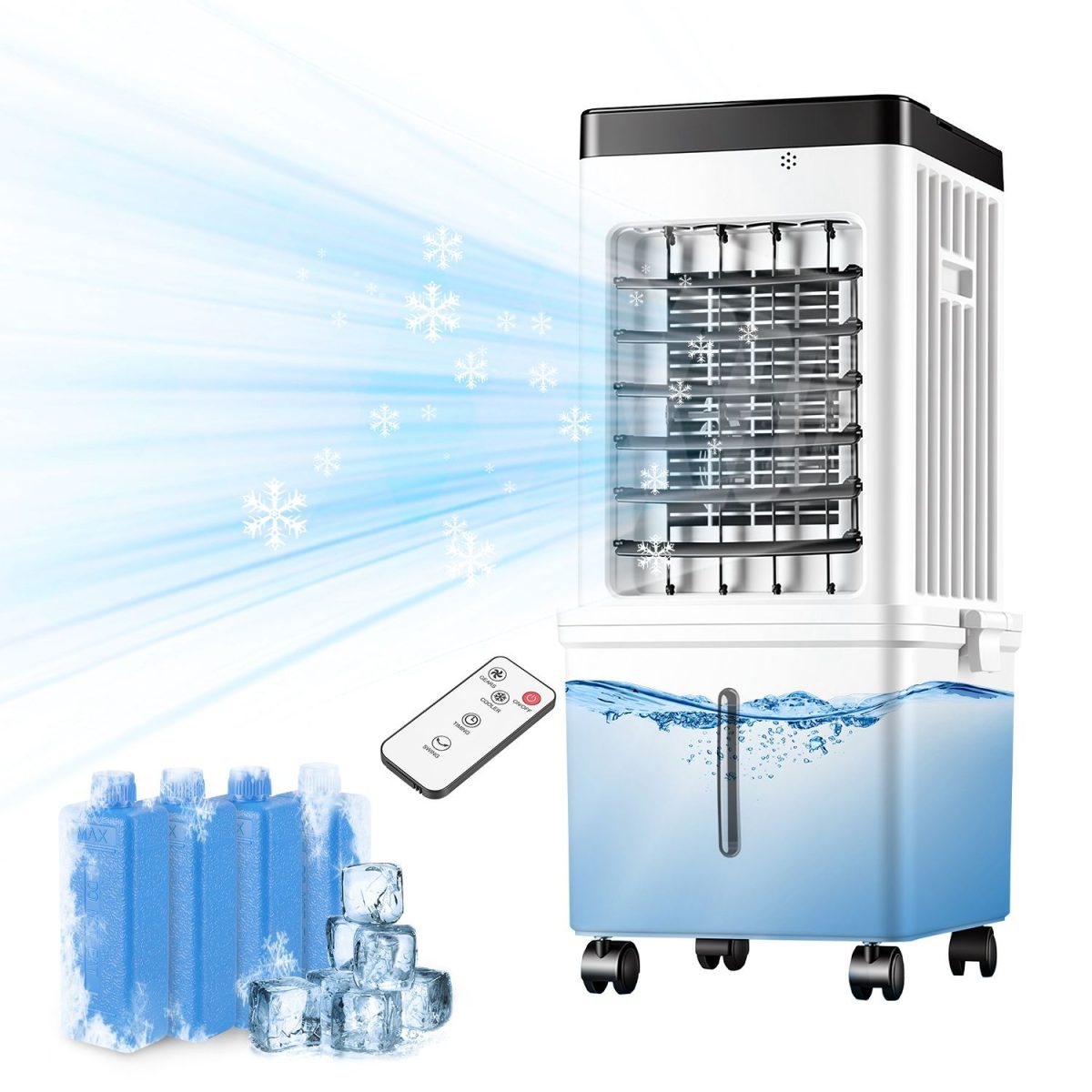 3 IN 1 Portable Air Conditioners,  12L Evaporative Air Conditioner with 3-Speed Dual Water Tank Touch & Remote Control 4 Wheels 4 Ice Packs Oscillation 15H Timer Visible Window for Bedroom Office Home - Image 11