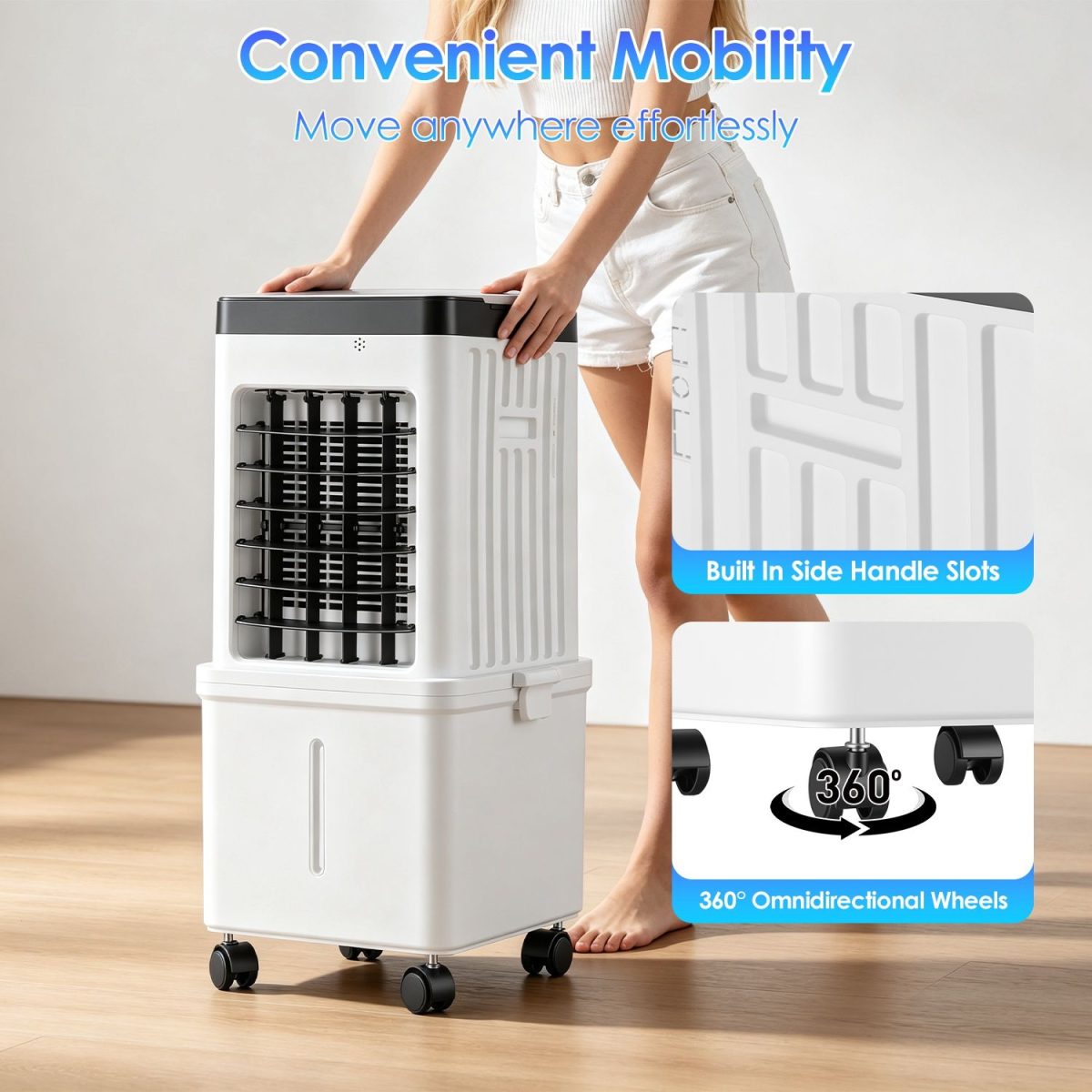 3 IN 1 Portable Air Conditioners,  12L Evaporative Air Conditioner with 3-Speed Dual Water Tank Touch & Remote Control 4 Wheels 4 Ice Packs Oscillation 15H Timer Visible Window for Bedroom Office Home - Image 7