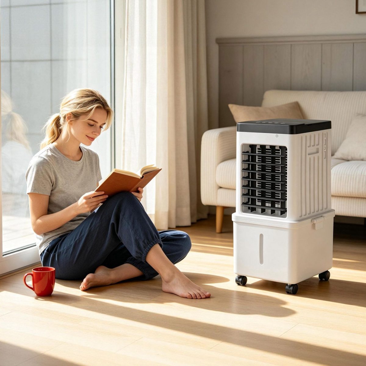 3 IN 1 Portable Air Conditioners,  12L Evaporative Air Conditioner with 3-Speed Dual Water Tank Touch & Remote Control 4 Wheels 4 Ice Packs Oscillation 15H Timer Visible Window for Bedroom Office Home - Image 8