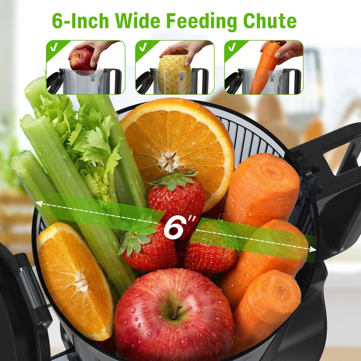 Cold Press Juicer with 6 in. Wide Feed Chute, Slow Masticating Juicer (FBA warehouse) - Image 2