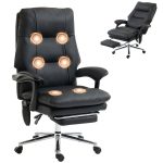 Massage Office Chair with 6-Point Vibration, Pet-Friendly Faux Leather Ergonomic Executive Desk Chair, Black