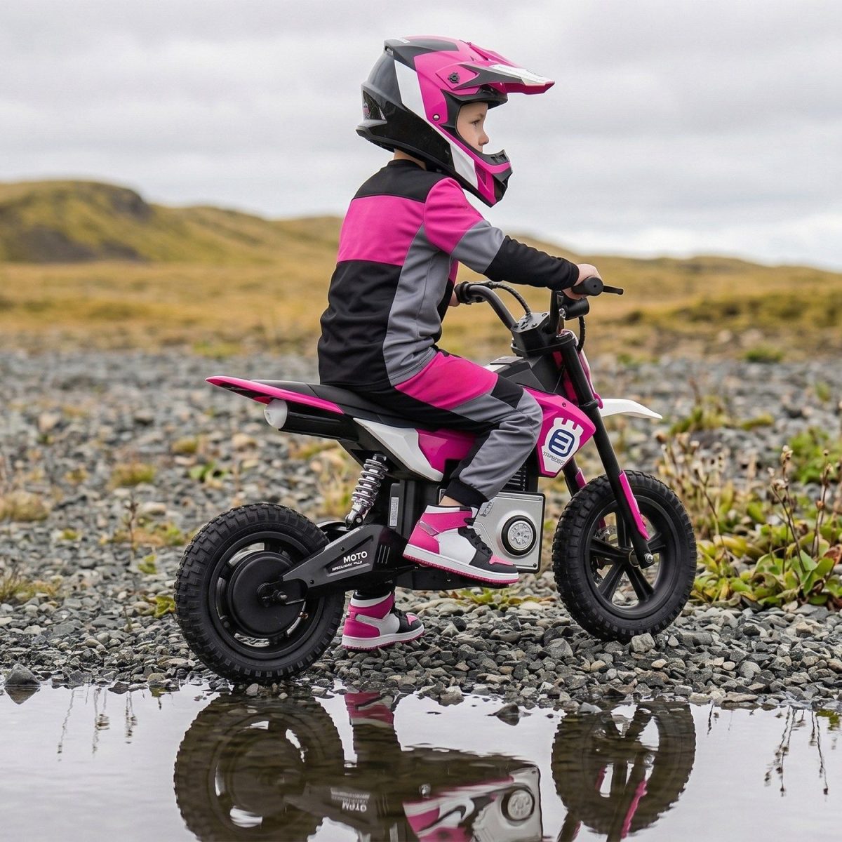 24V Kids Electric Motocross Ride On Motorcycle, 200W High Speed Hub Motor Dirt Bike Toy with Rear Shock Absorber, Adjustable Speed, LED Breathing Light & Wireless Music for Kids Ages 5-12 - Image 8