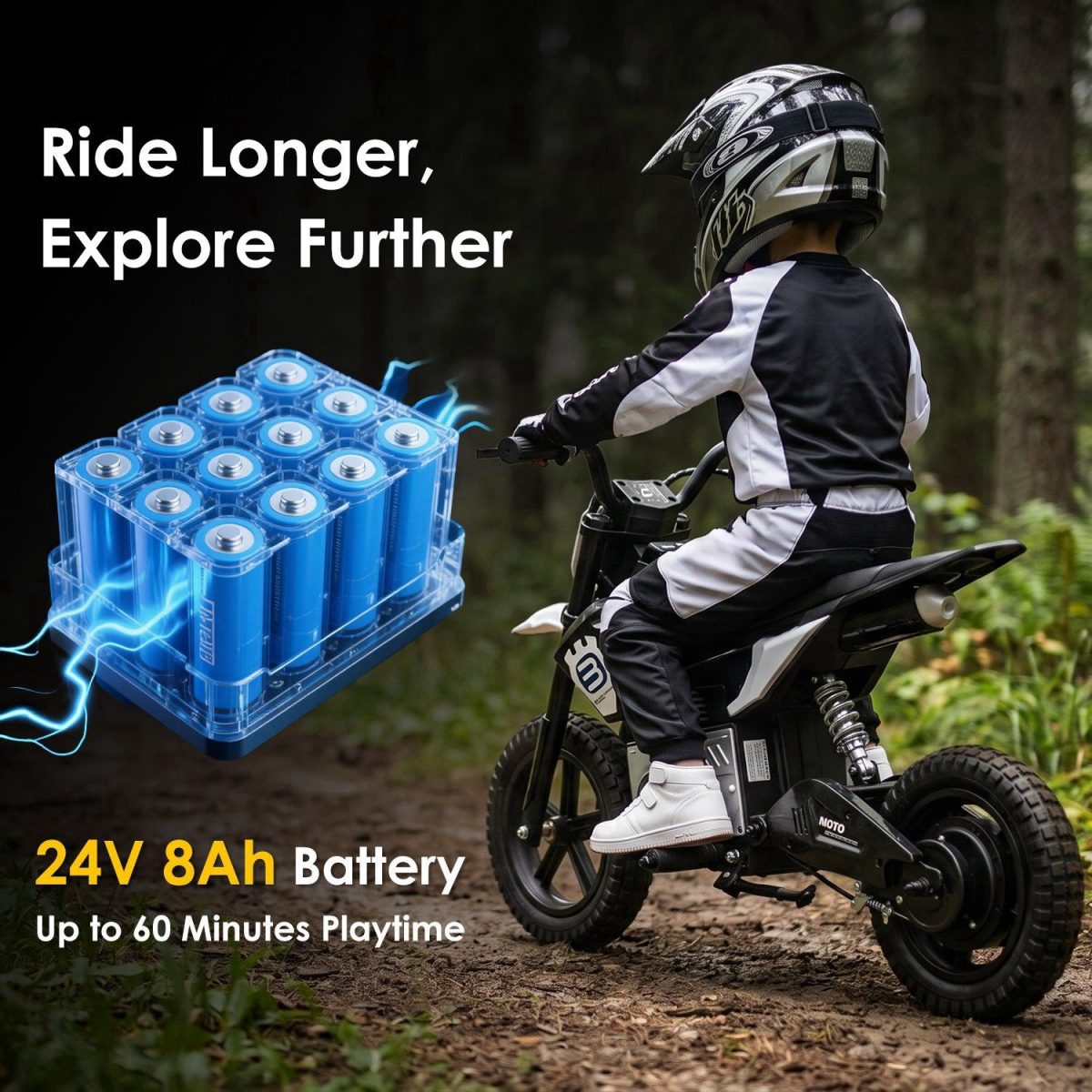 24V Kids Electric Motocross Ride On Motorcycle, 200W High Speed Hub Motor Dirt Bike Toy with Rear Shock Absorber, Adjustable Speed, LED Breathing Light & Wireless Music for Kids Ages 5-12 - Image 27