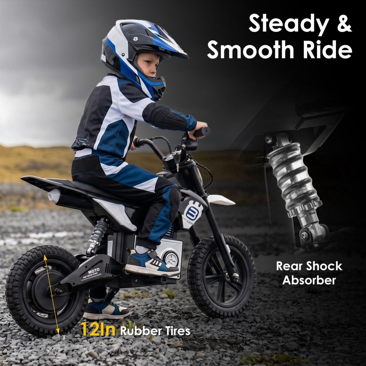 24V Kids Electric Motocross Ride On Motorcycle, 200W High Speed Hub Motor Dirt Bike Toy with Rear Shock Absorber, Adjustable Speed, LED Breathing Light & Wireless Music for Kids Ages 5-12 - Image 30