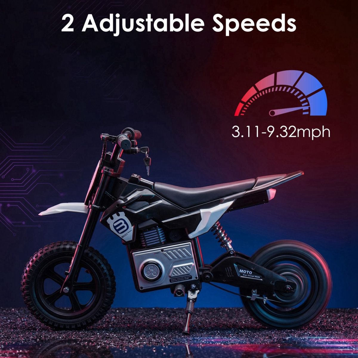 24V Kids Electric Motocross Ride On Motorcycle, 200W High Speed Hub Motor Dirt Bike Toy with Rear Shock Absorber, Adjustable Speed, LED Breathing Light & Wireless Music for Kids Ages 5-12 - Image 31
