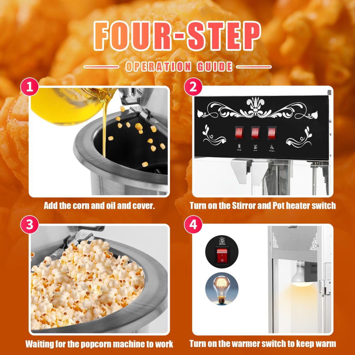Popcorn Machine with 16 Ounce Kettle, Countertop Popcorn Maker Commercial Popcorn Machine w/Stainless Steel Scoop, Oil Spoon for Home Movie Theater, Black - Image 12