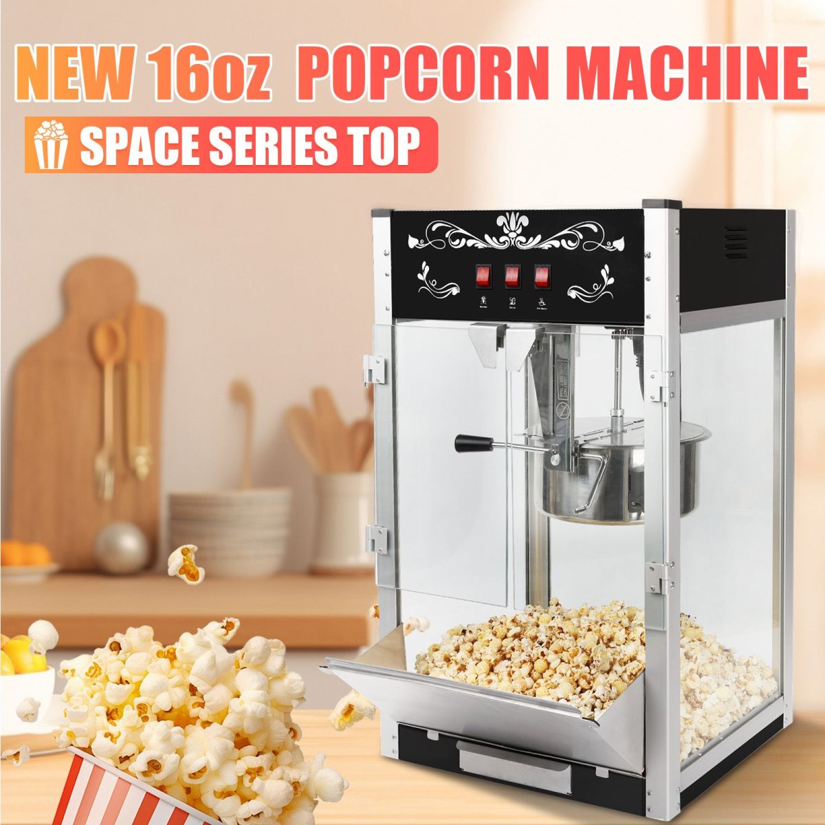 Popcorn Machine with 16 Ounce Kettle, Countertop Popcorn Maker Commercial Popcorn Machine w/Stainless Steel Scoop, Oil Spoon for Home Movie Theater, Black - Image 14