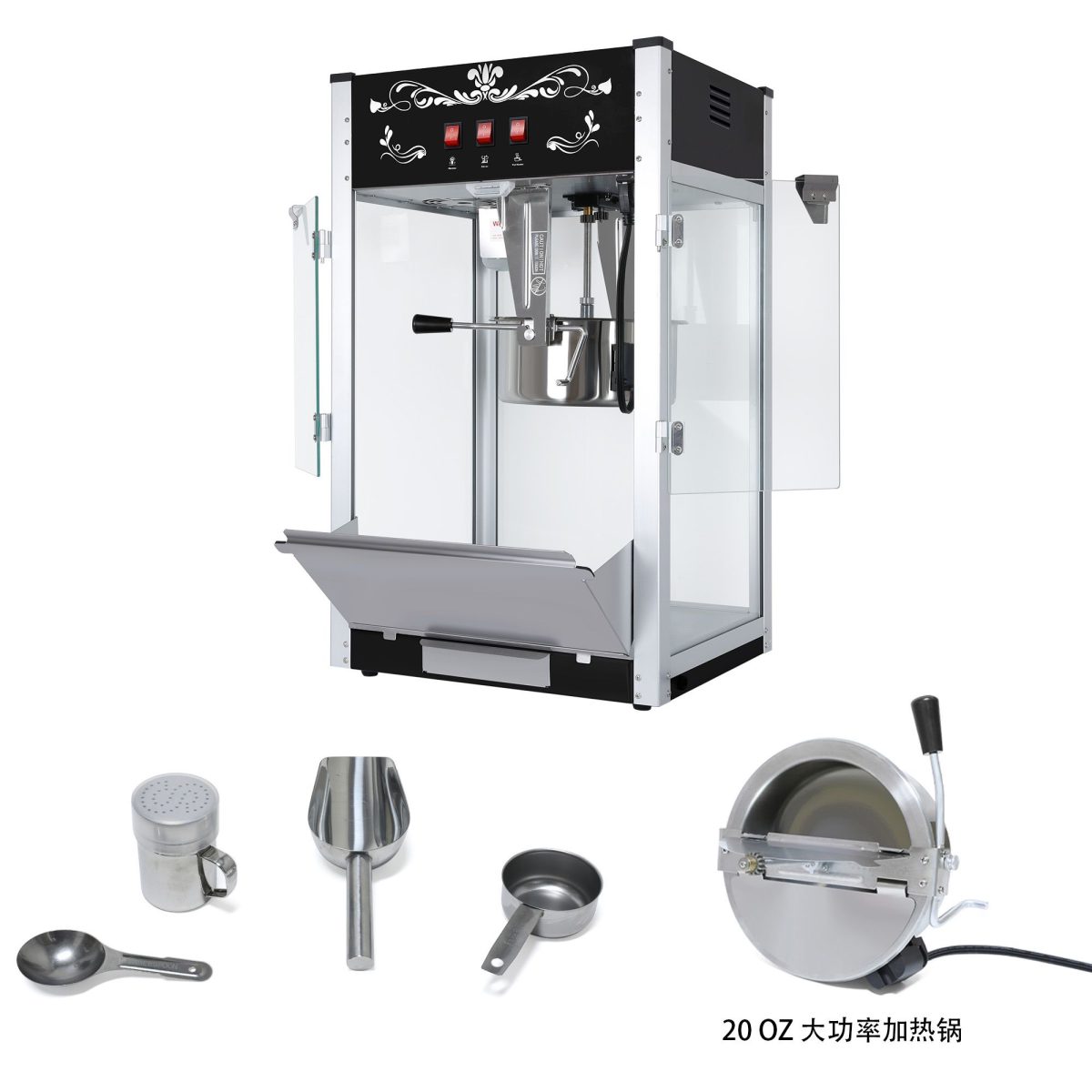 Popcorn Machine with 16 Ounce Kettle, Countertop Popcorn Maker Commercial Popcorn Machine w/Stainless Steel Scoop, Oil Spoon for Home Movie Theater, Black - Image 4