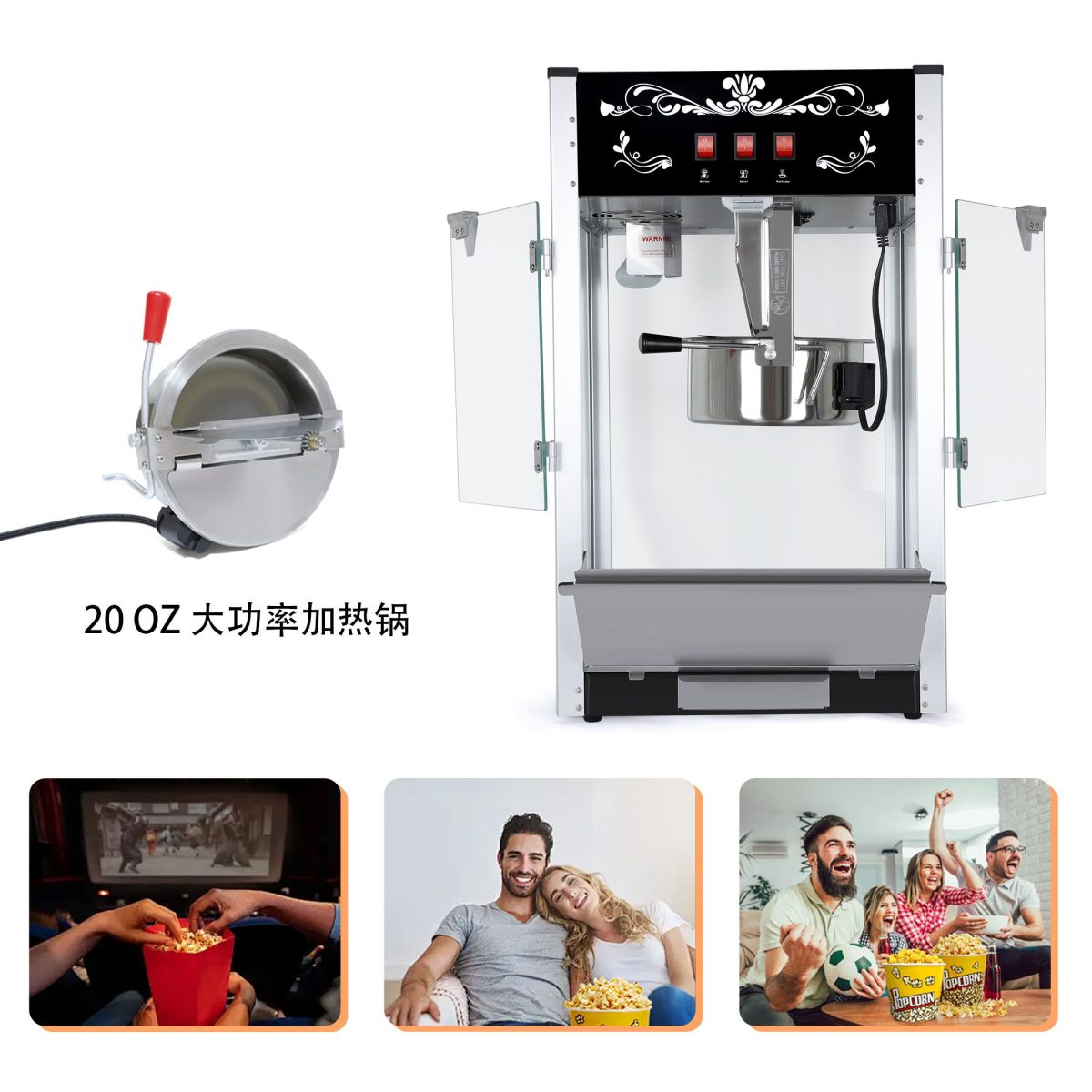 Popcorn Machine with 16 Ounce Kettle, Countertop Popcorn Maker Commercial Popcorn Machine w/Stainless Steel Scoop, Oil Spoon for Home Movie Theater, Black - Image 5