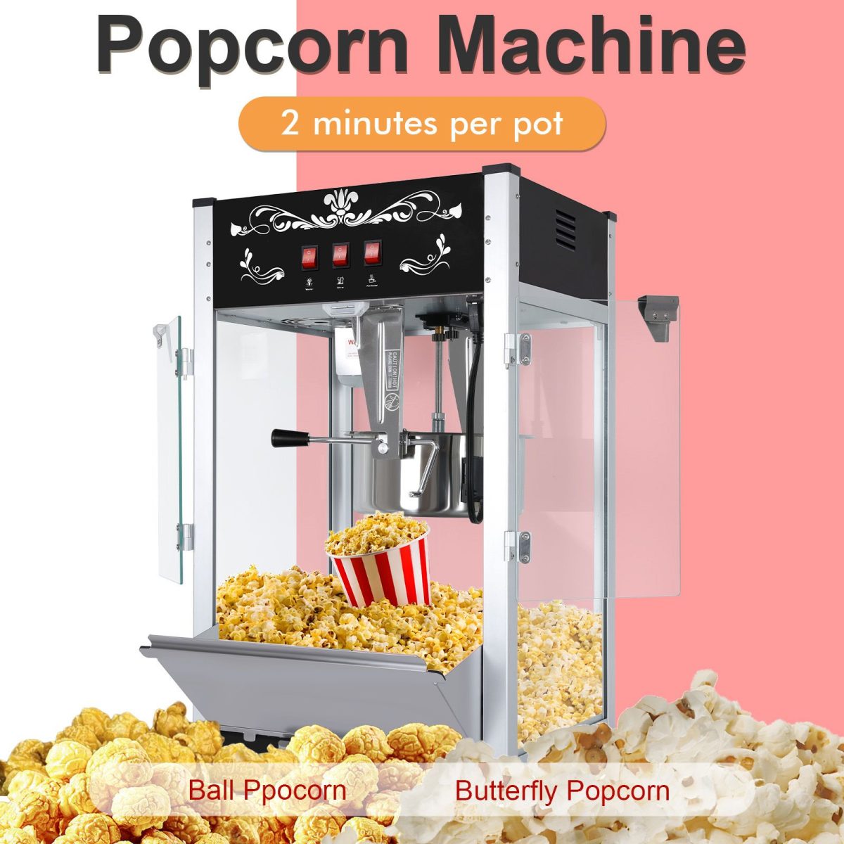 Popcorn Machine with 16 Ounce Kettle, Countertop Popcorn Maker Commercial Popcorn Machine w/Stainless Steel Scoop, Oil Spoon for Home Movie Theater, Black - Image 7