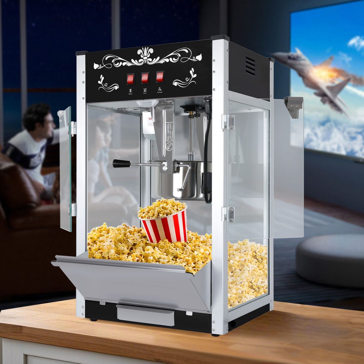 Popcorn Machine with 16 Ounce Kettle, Countertop Popcorn Maker Commercial Popcorn Machine w/Stainless Steel Scoop, Oil Spoon for Home Movie Theater, Black - Image 9