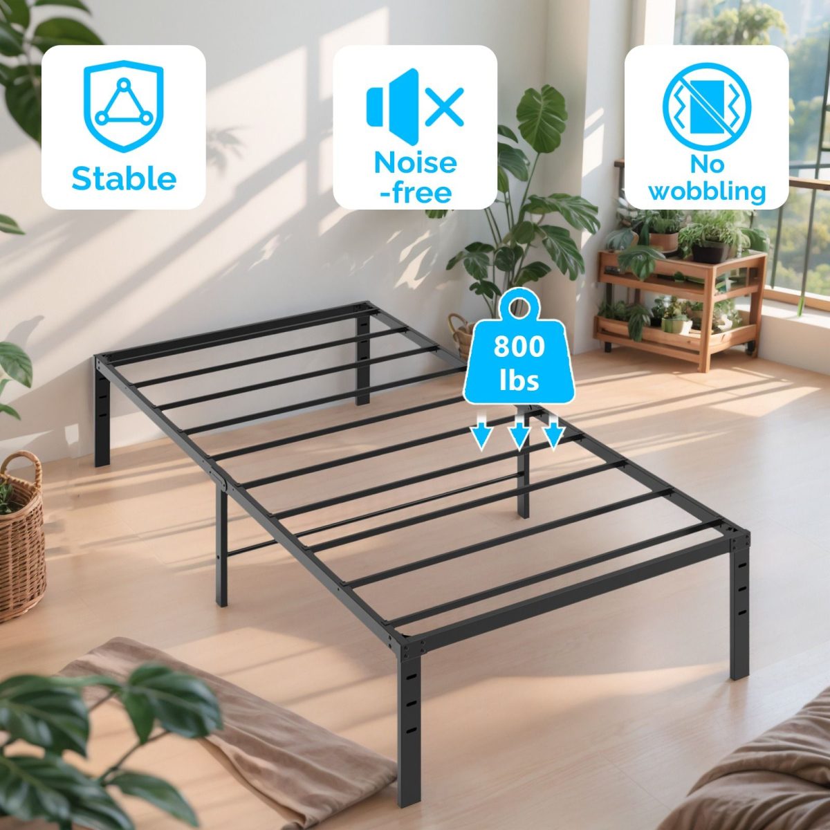 14 Inch Heavy Duty Metal Bed Frame with Under Bed Storage, No Box Spring Platform Bed Base, Tool Free Easy Assembly Steel Mattress Foundation for Bedroom - Image 3