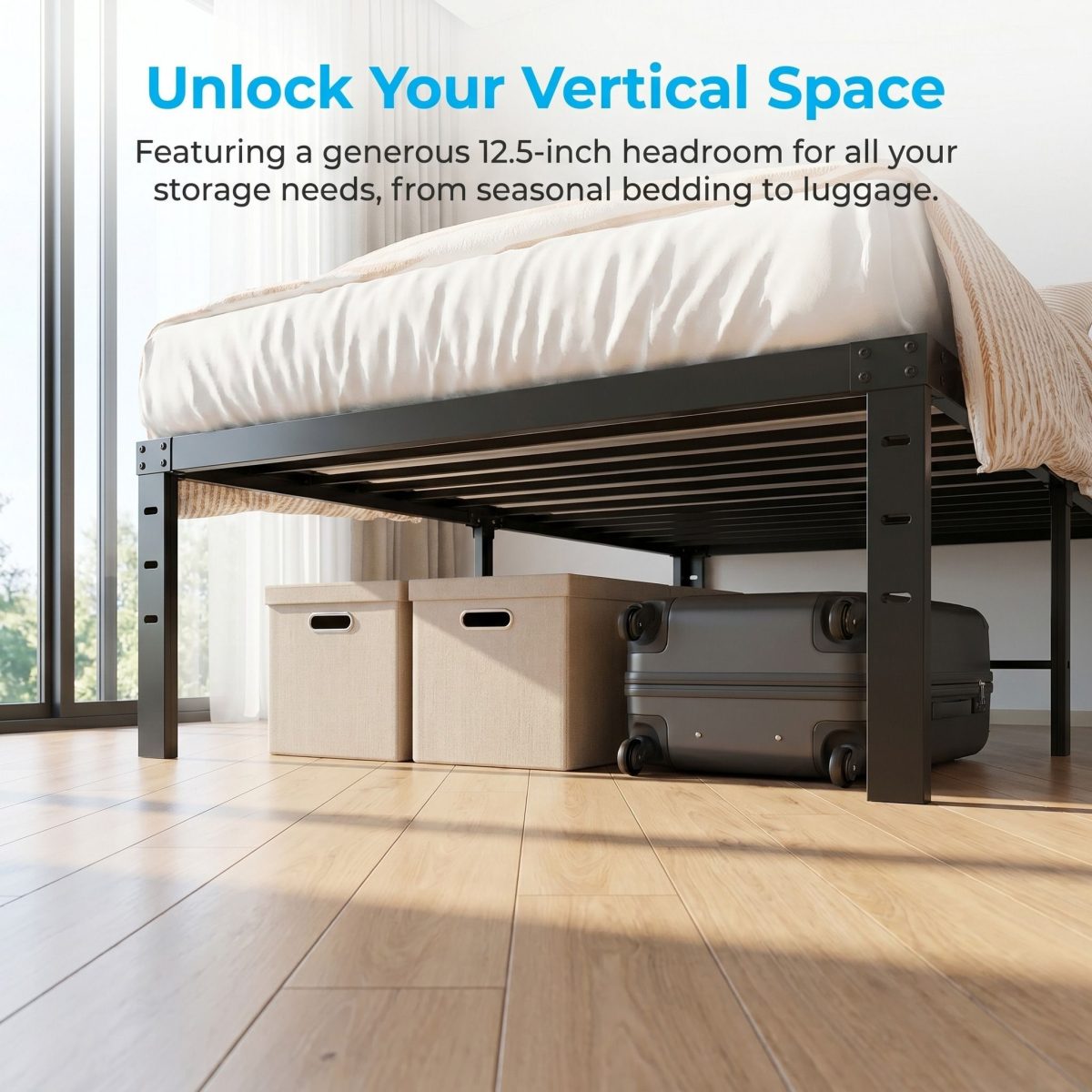 14 Inch Heavy Duty Metal Bed Frame with Under Bed Storage, No Box Spring Platform Bed Base, Tool Free Easy Assembly Steel Mattress Foundation for Bedroom - Image 4