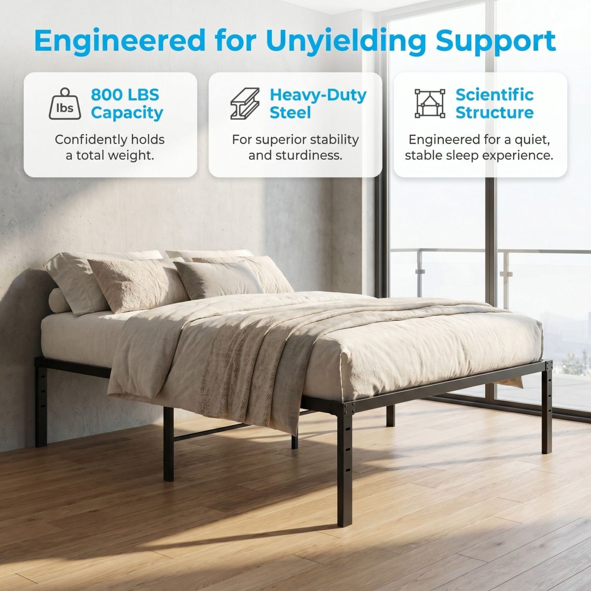 14 Inch Heavy Duty Metal Bed Frame with Under Bed Storage, No Box Spring Platform Bed Base, Tool Free Easy Assembly Steel Mattress Foundation for Bedroom - Image 5