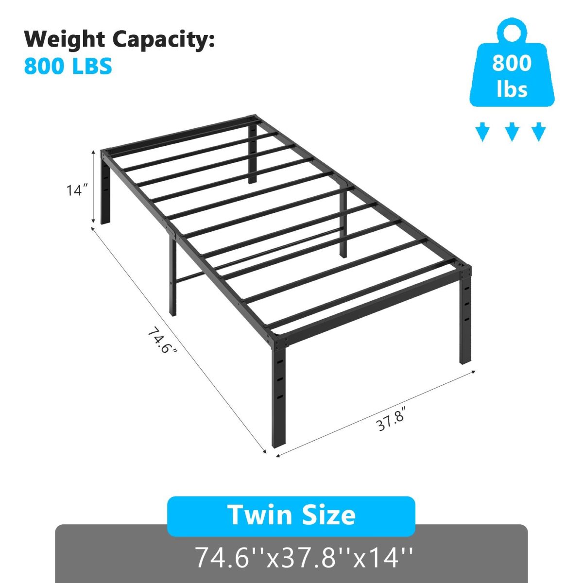 14 Inch Heavy Duty Metal Bed Frame with Under Bed Storage, No Box Spring Platform Bed Base, Tool Free Easy Assembly Steel Mattress Foundation for Bedroom - Image 6
