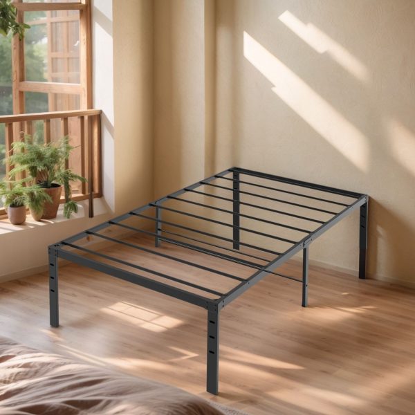 14 Inch Heavy Duty Metal Bed Frame with Under Bed Storage, No Box Spring Platform Bed Base, Tool Free Easy Assembly Steel Mattress Foundation for Bedroom