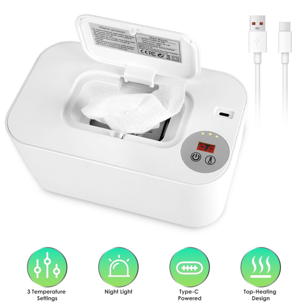 Baby Wipe Warmer With 3 Temperature Settings Type-C Powered Baby Wet Wipes Dispenser With Night Light Large Capacity Diaper Wipe Warmer For Baby - Image 4