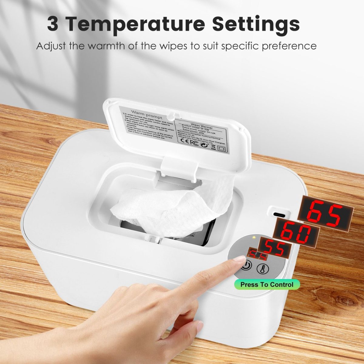 Baby Wipe Warmer With 3 Temperature Settings Type-C Powered Baby Wet Wipes Dispenser With Night Light Large Capacity Diaper Wipe Warmer For Baby - Image 5