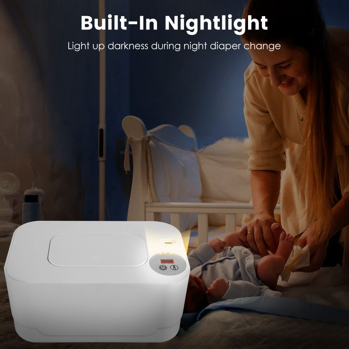 Baby Wipe Warmer With 3 Temperature Settings Type-C Powered Baby Wet Wipes Dispenser With Night Light Large Capacity Diaper Wipe Warmer For Baby - Image 8