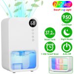 Portable Small Dehumidifier with Humidity Display, 10oz Moisture Removal per Day, 1.1L Water Tank, 1-24H Timer & 7-Color Night Light for Bathroom RV Closet