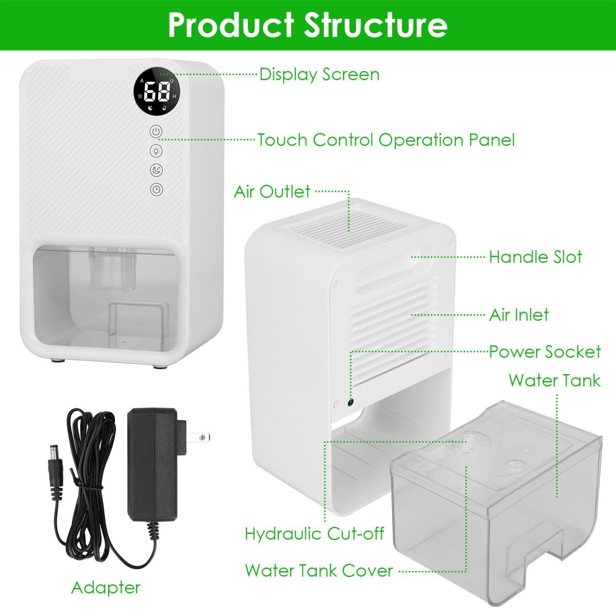 Portable Small Dehumidifier with Humidity Display, 10oz Moisture Removal per Day, 1.1L Water Tank, 1-24H Timer & 7-Color Night Light for Bathroom RV Closet - Image 7