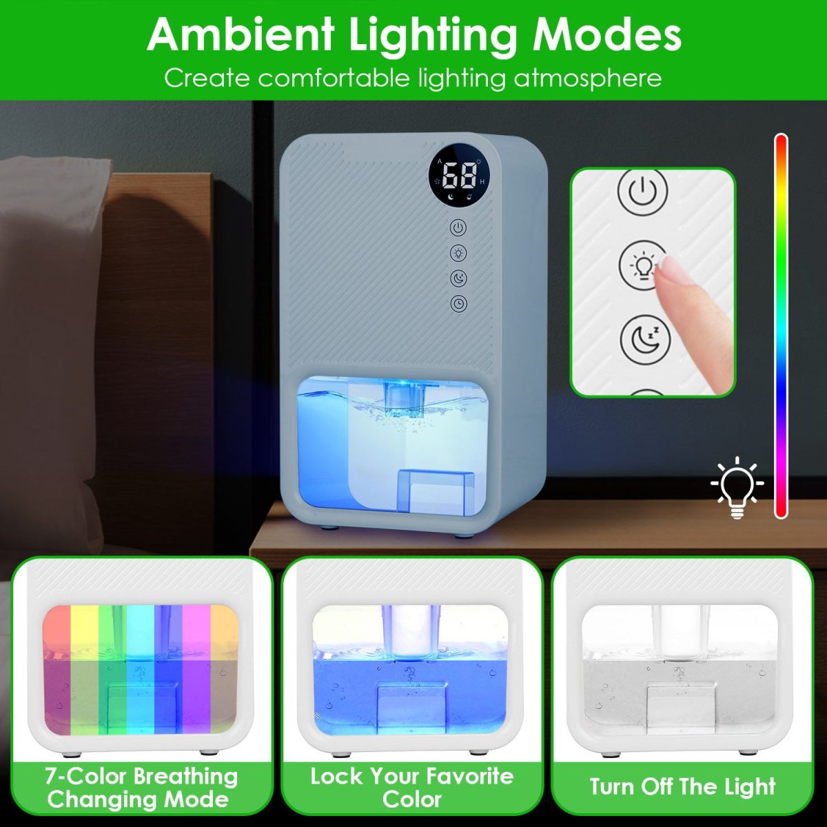Portable Small Dehumidifier with Humidity Display, 10oz Moisture Removal per Day, 1.1L Water Tank, 1-24H Timer & 7-Color Night Light for Bathroom RV Closet - Image 9