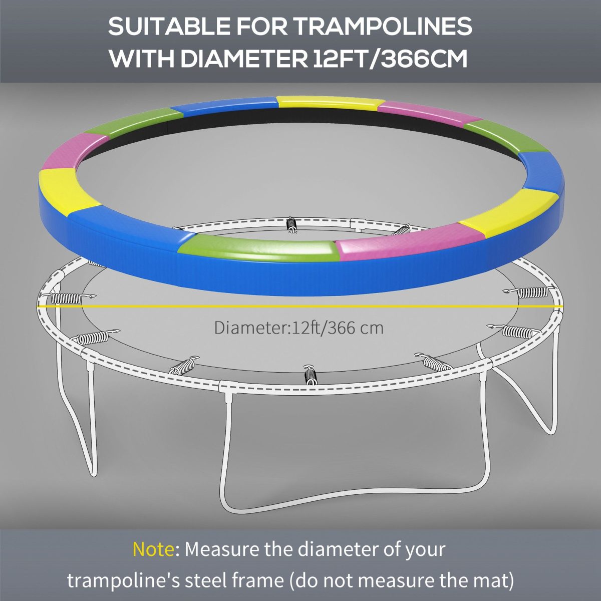 12FT Trampoline Spring Cover Safety Pad Water Tear Resistant All-Weather - Image 3